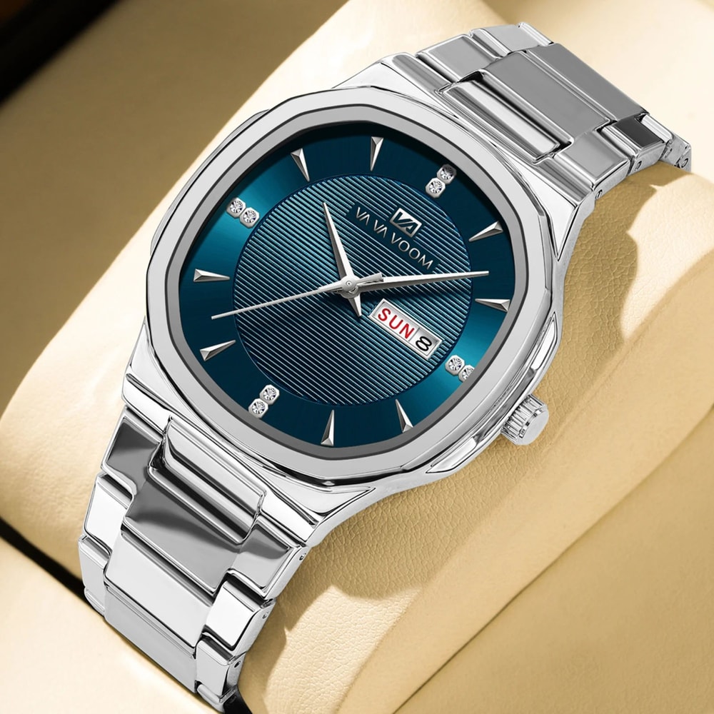 VA VA VOOM Gold Rhinestone Mens Luxury Watch 41MM Stainless Steel Waterproof Quartz Business Timep 8