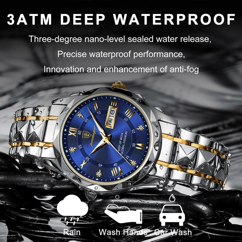 POEDAGAR 615 Luxury Waterproof Stainless Steel Mens Quartz Watch With Luminous Date Week Display 2