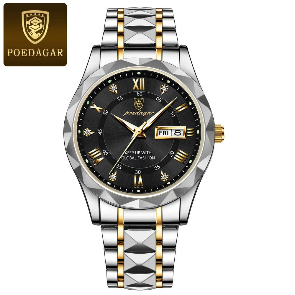 POEDAGAR 615 Luxury Waterproof Stainless Steel Mens Quartz Watch With Luminous Date Week Display 8