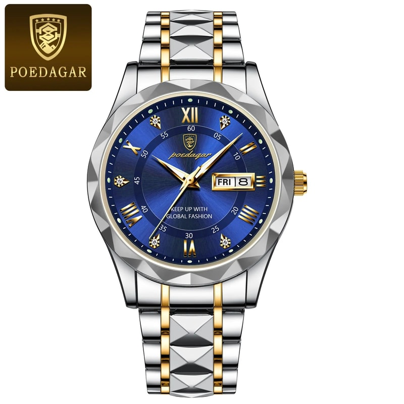 POEDAGAR 615 Luxury Waterproof Stainless Steel Mens Quartz Watch With Luminous Date Week Display 7