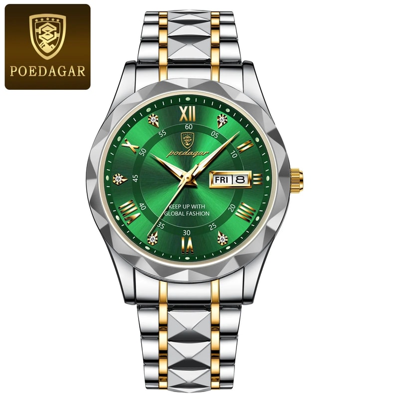 POEDAGAR 615 Luxury Waterproof Stainless Steel Mens Quartz Watch With Luminous Date Week Display 10