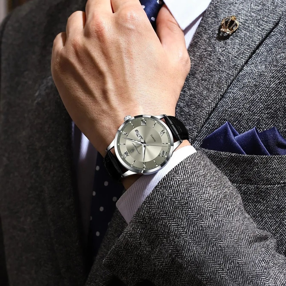 POEDAGAR 978 Luxury Business Mens Leather Quartz Watch With Luminous Date Week Display 5