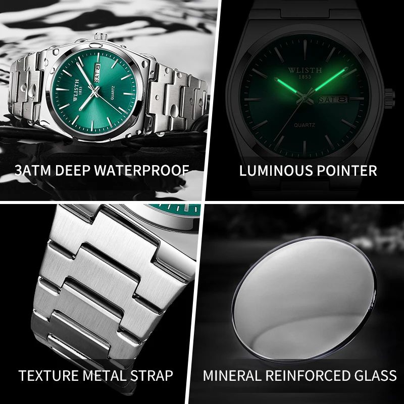 WLISTH Executive Waterproof Stainless Steel Mens Quartz Watch With Calendar Week Display 3