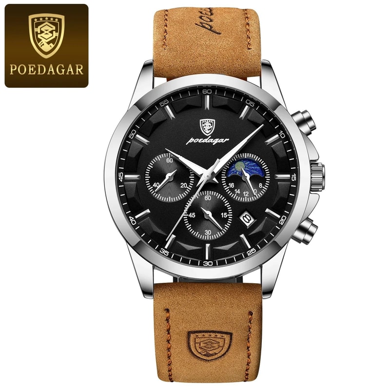 POEDAGAR 928L2 Sports Luxury Mens Quartz Chronograph Watch With Luminous Date Leather Strapwatch 9