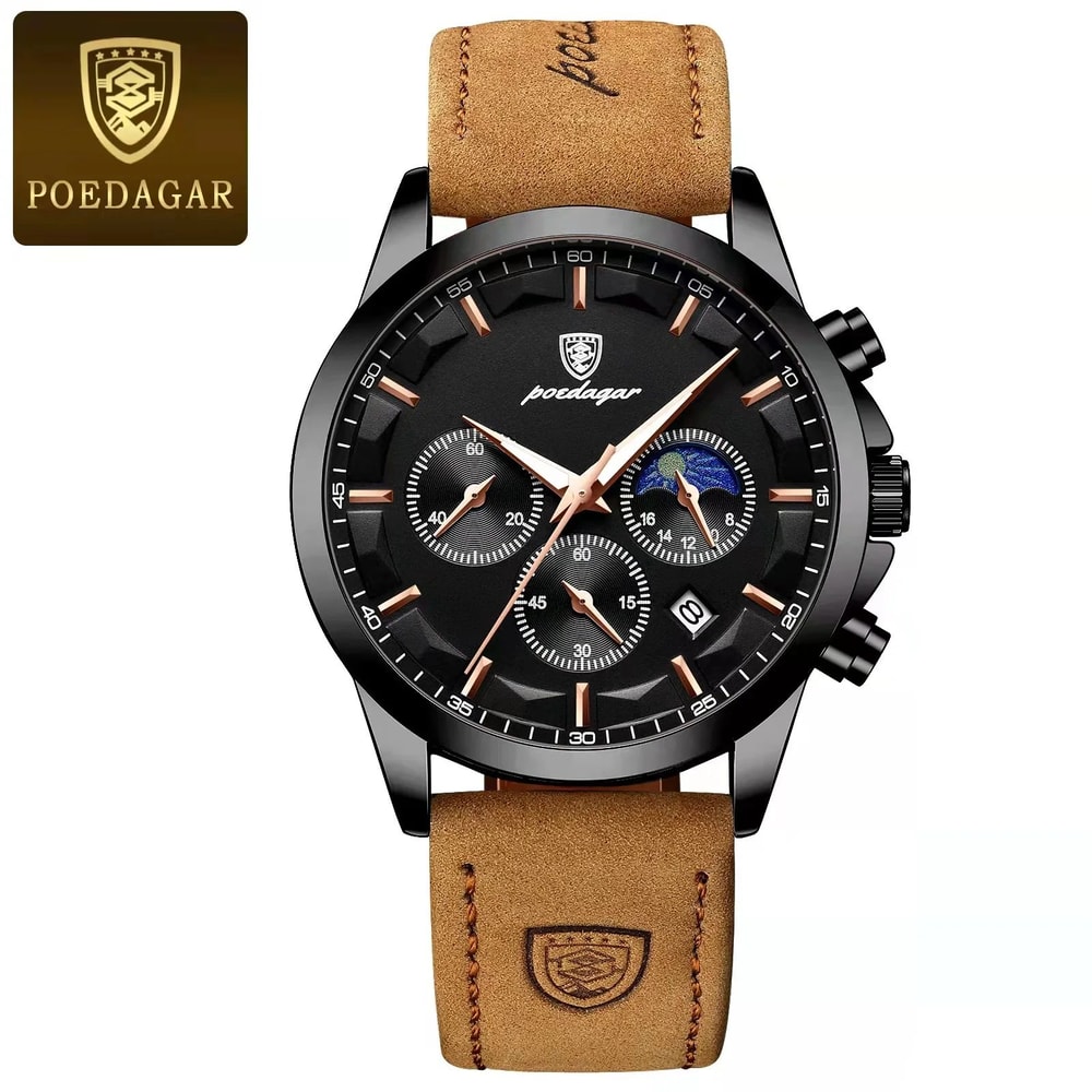 POEDAGAR 928L2 Sports Luxury Mens Quartz Chronograph Watch With Luminous Date Leather Strapwatch 11