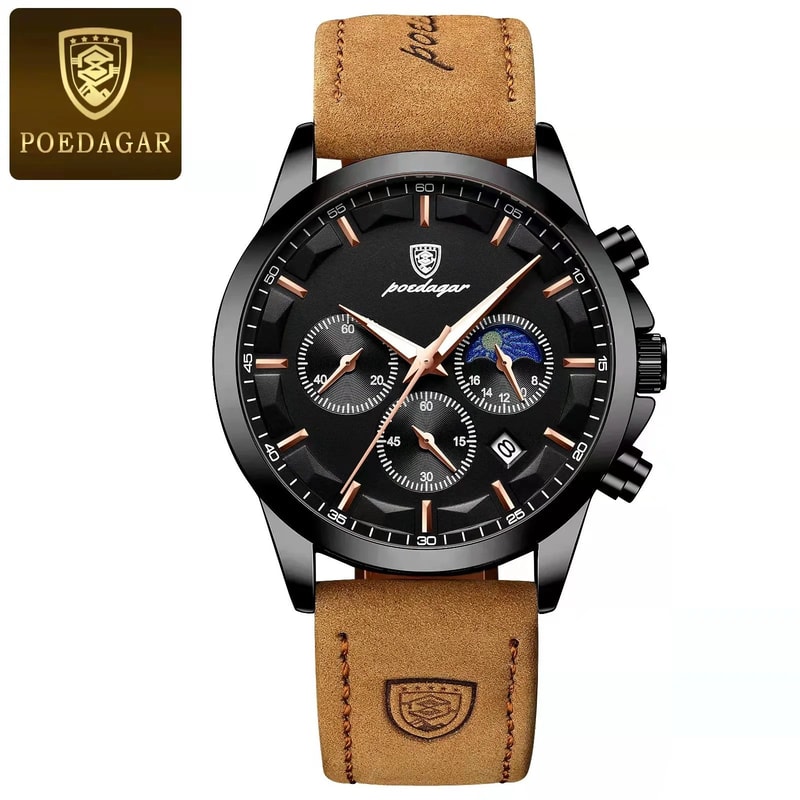 POEDAGAR 928L2 Sports Luxury Mens Quartz Chronograph Watch With Luminous Date Leather Strapwatch 11