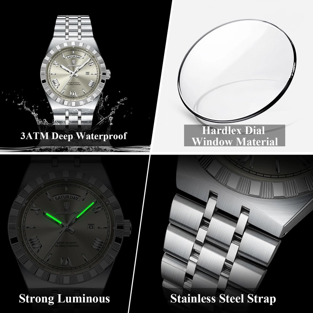 POEDAGAR 675 Luxury Stainless Steel Mens Quartz Watch With Luminous Week Date Display 3