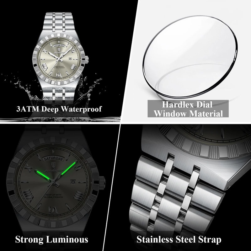 POEDAGAR 675 Luxury Stainless Steel Mens Quartz Watch With Luminous Week Date Display 3