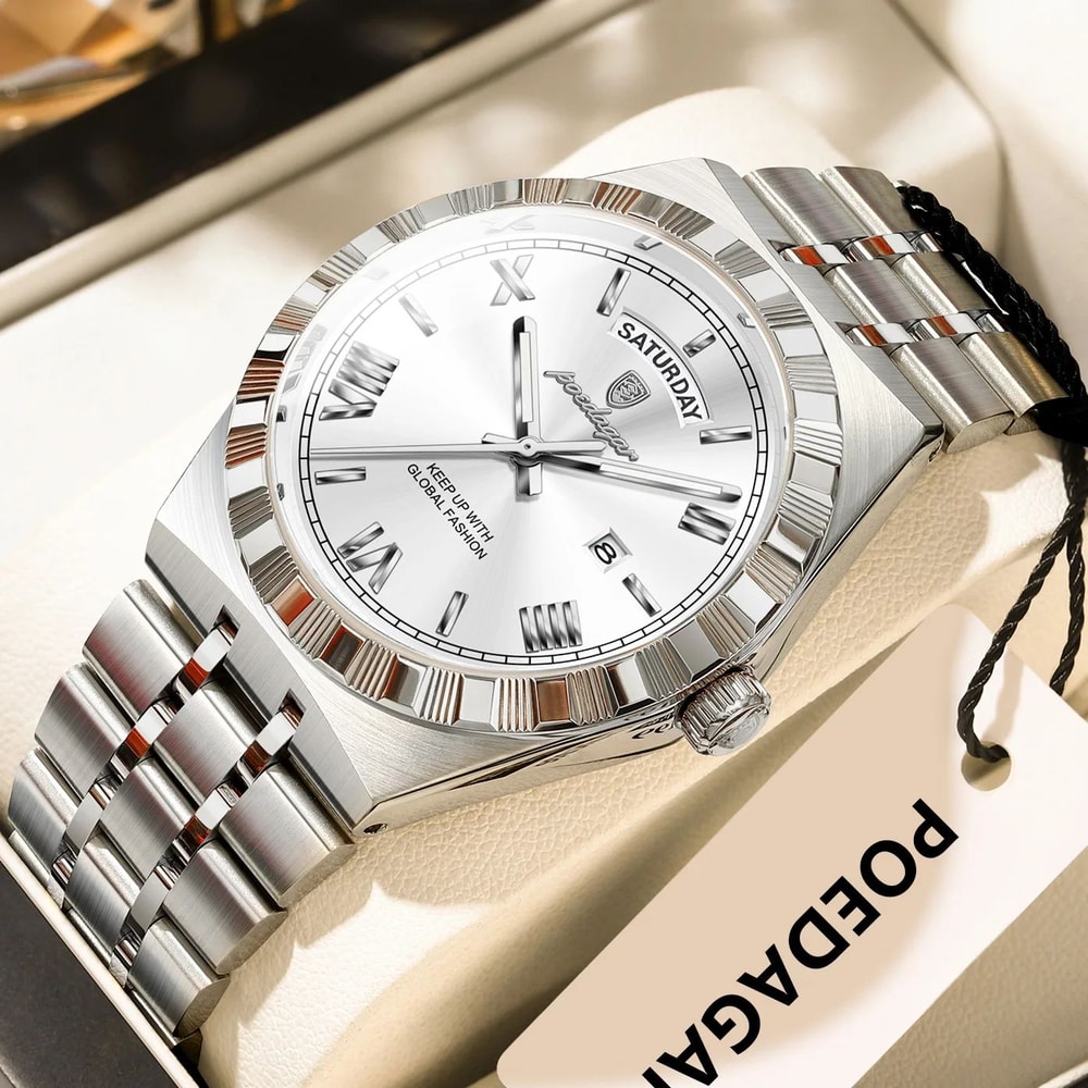 POEDAGAR 675 Luxury Stainless Steel Mens Quartz Watch With Luminous Week Date Display 9