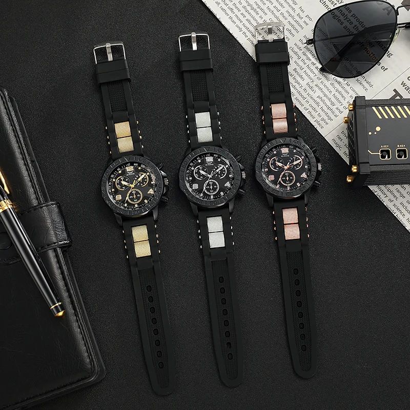 Refined Sport Luxe Silicone Quartz Watch With Faux ThreeEye Dial Design 4