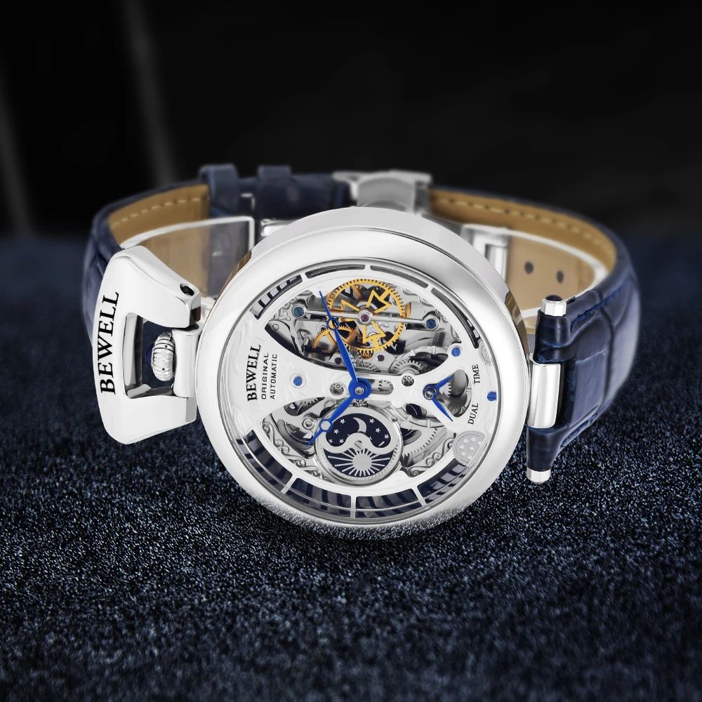 HighEnd Automatic Mechanical Mens Watch With Skeleton Dial Leather Strap 4