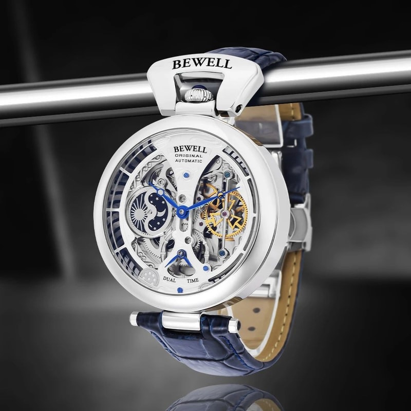 HighEnd Automatic Mechanical Mens Watch With Skeleton Dial Leather Strap 5