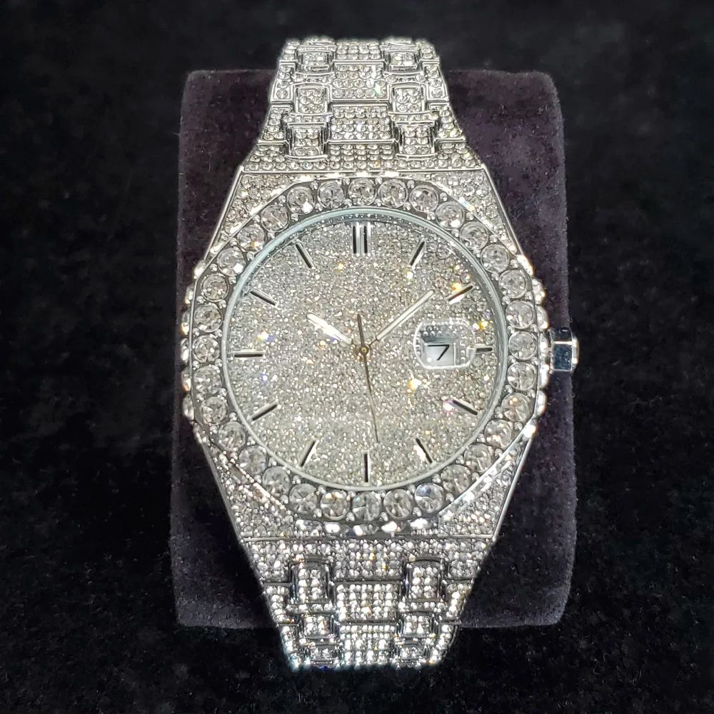 UNIGUET DA04 Iced Out Gold Diamond Mens Luxury Quartz Watch Stainless Steel Hip Hop Style 7