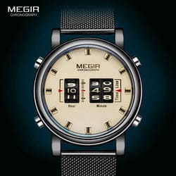 megir 2137 military sport roller pointer men's quartz watch with leather strap