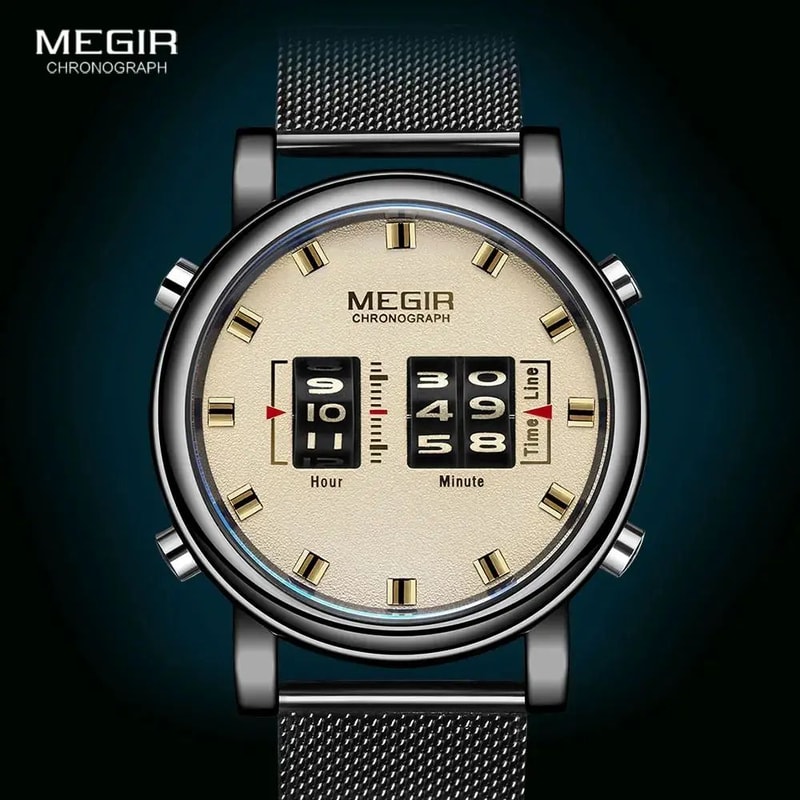 MEGIR 2137 Military Sport Roller Pointer Mens Quartz Watch With Leather Strap 0