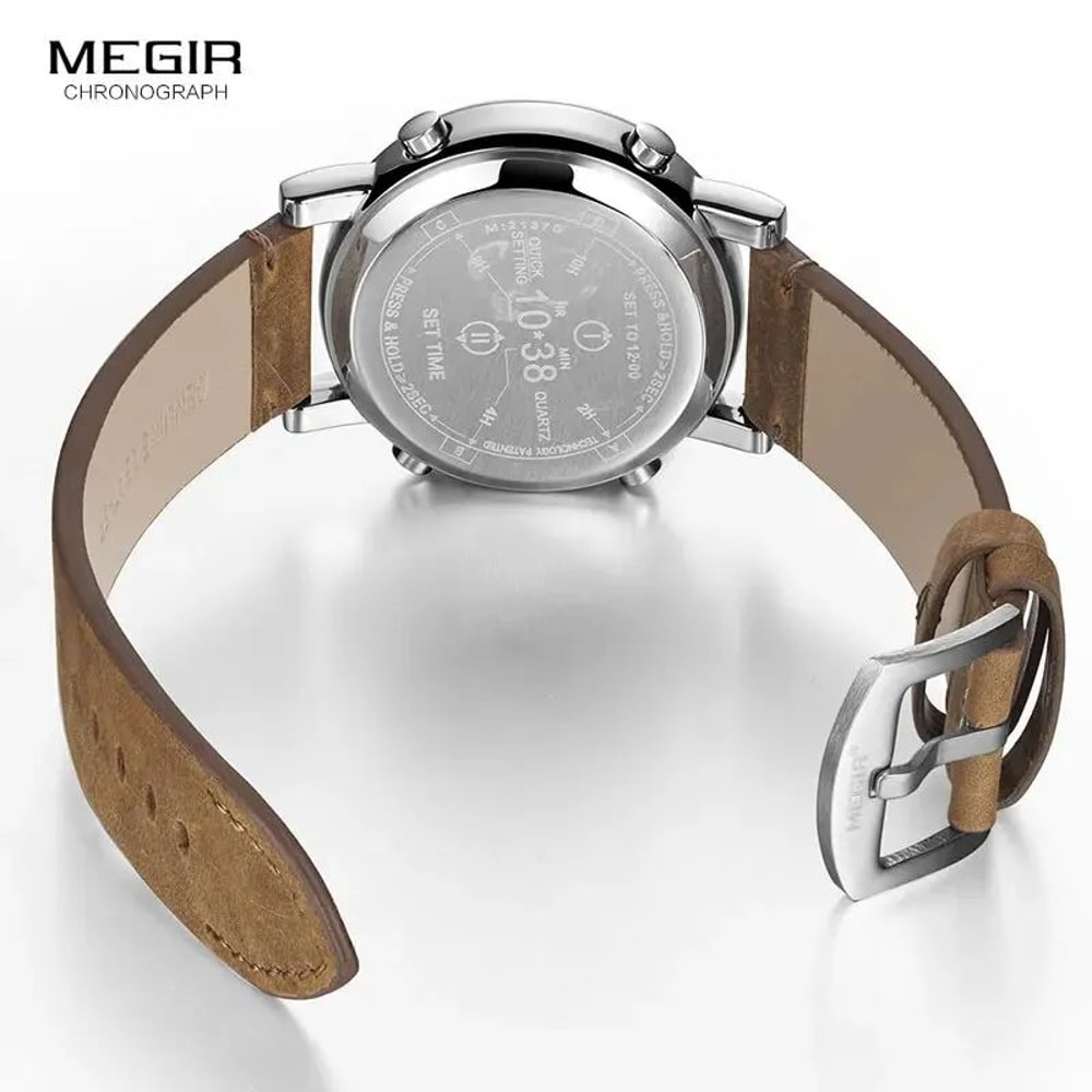 MEGIR 2137 Military Sport Roller Pointer Mens Quartz Watch With Leather Strap 5