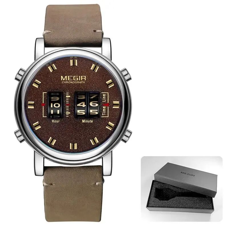 MEGIR 2137 Military Sport Roller Pointer Mens Quartz Watch With Leather Strap 8
