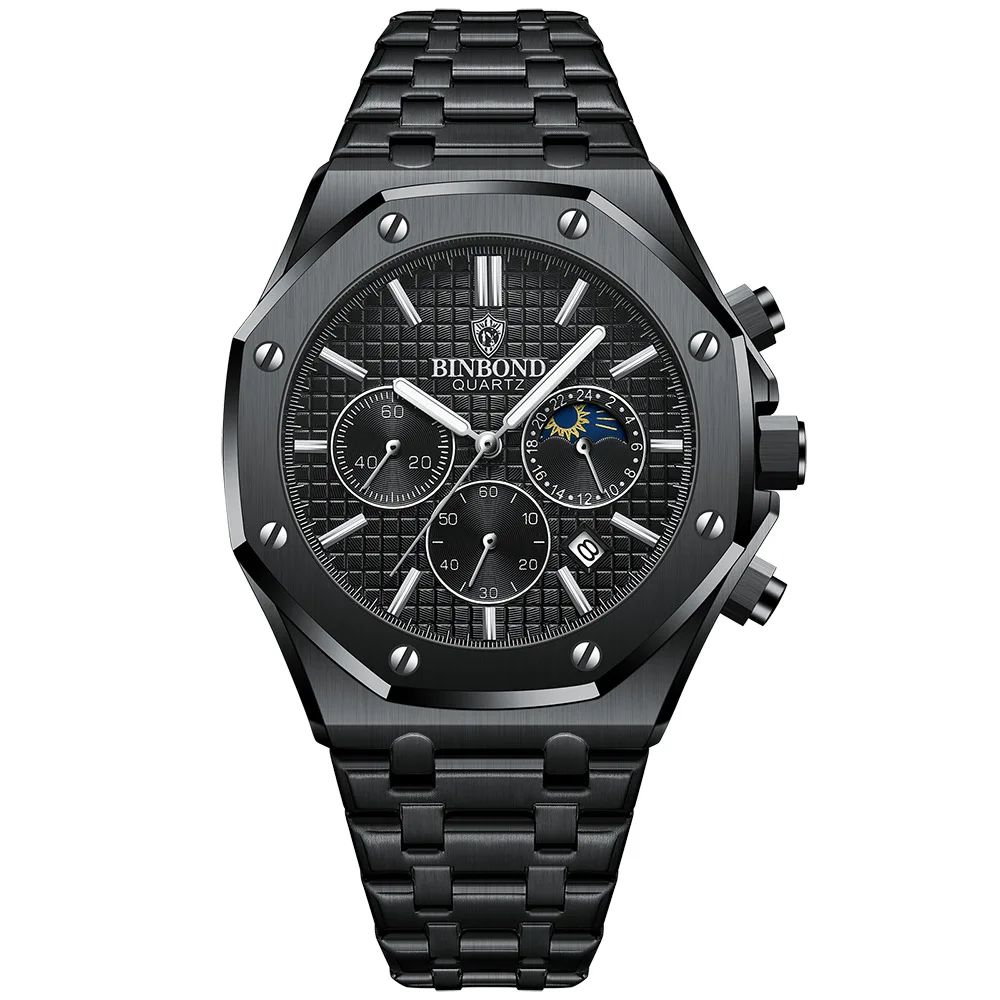 BINBOND B0161 Luxury Stainless Steel Mens Quartz Watch With Luminous Date Chronograph 6