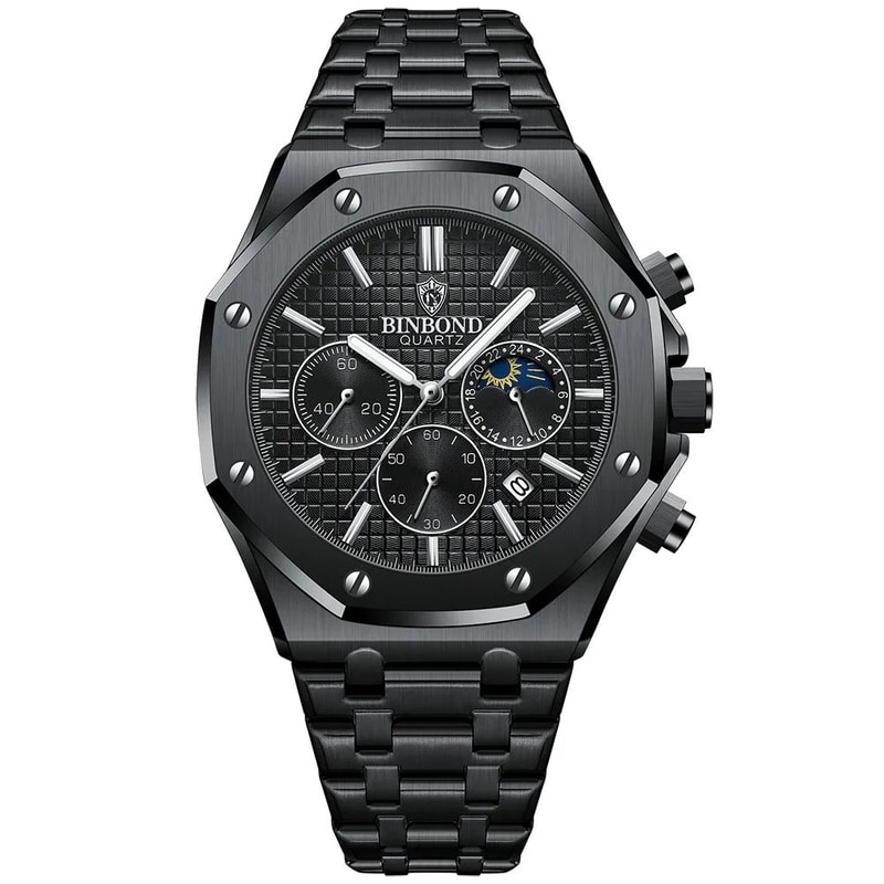 BINBOND B0161 Luxury Stainless Steel Mens Quartz Watch With Luminous Date Chronograph 6