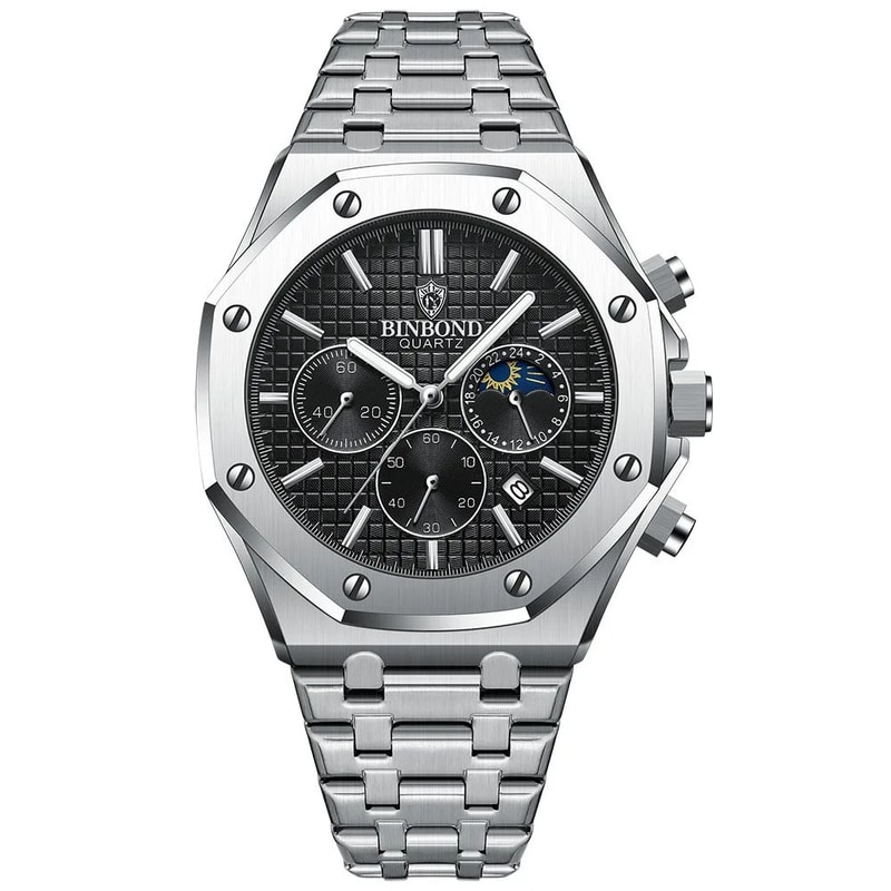 BINBOND B0161 Luxury Stainless Steel Mens Quartz Watch With Luminous Date Chronograph 7