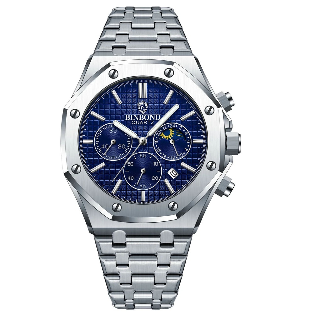 BINBOND B0161 Luxury Stainless Steel Mens Quartz Watch With Luminous Date Chronograph 8