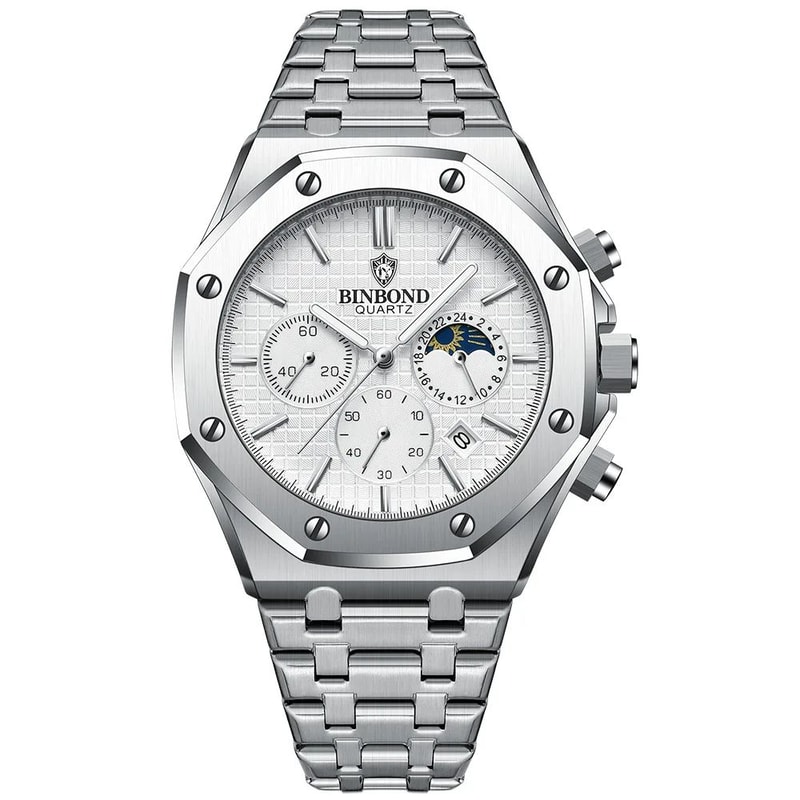 BINBOND B0161 Luxury Stainless Steel Mens Quartz Watch With Luminous Date Chronograph 10