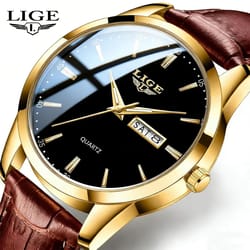 lige executive waterproof men's leather quartz watch with luminous date & week display