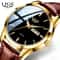 LIGE Executive Waterproof Mens Leather Quartz Watch With Luminous Date Week Display 0