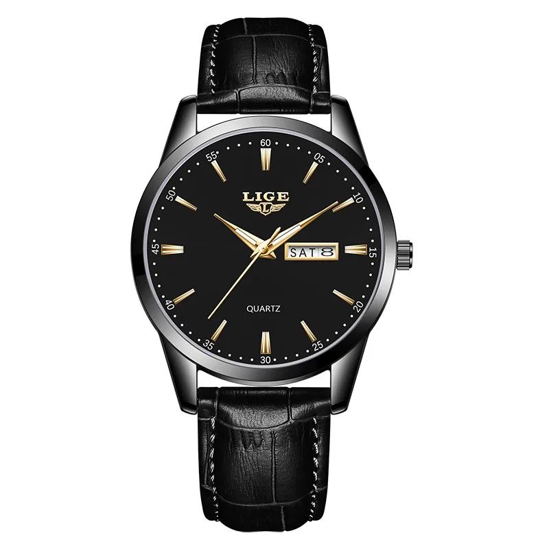 LIGE Executive Waterproof Mens Leather Quartz Watch With Luminous Date Week Display 10