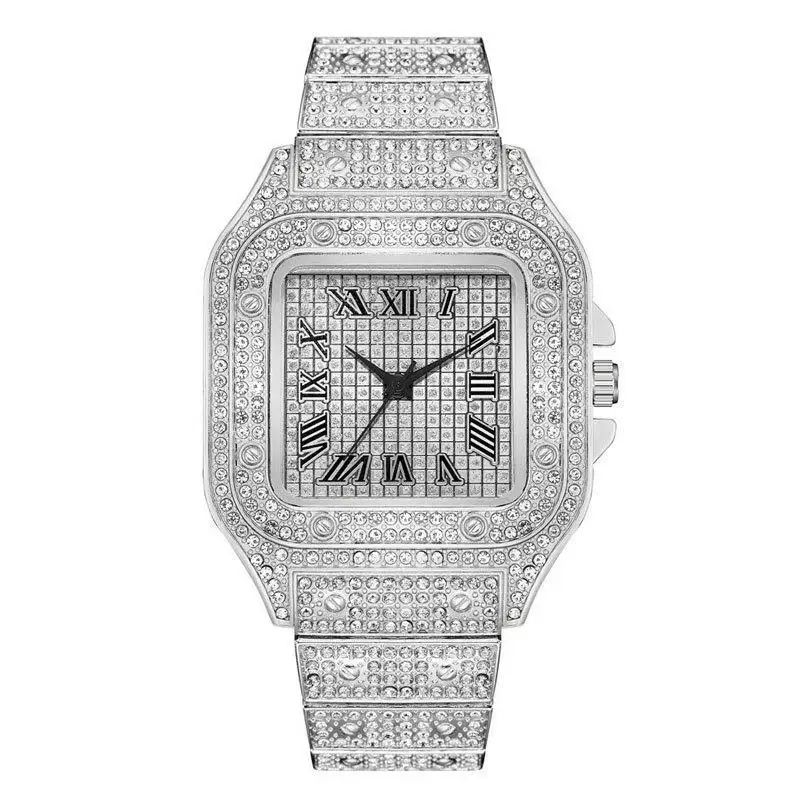 TVK CK1362 Luxury Gold Diamond Unisex Rectangle Quartz Watch 0