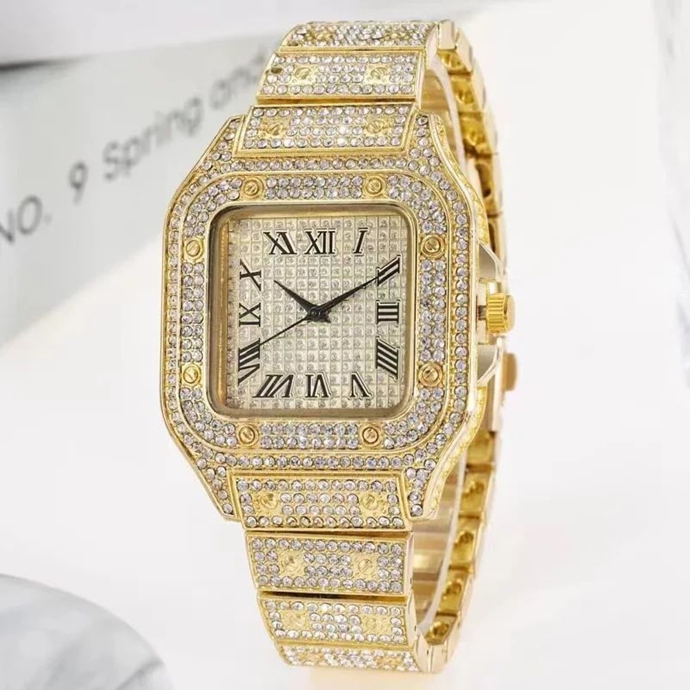 TVK CK1362 Luxury Gold Diamond Unisex Rectangle Quartz Watch 2