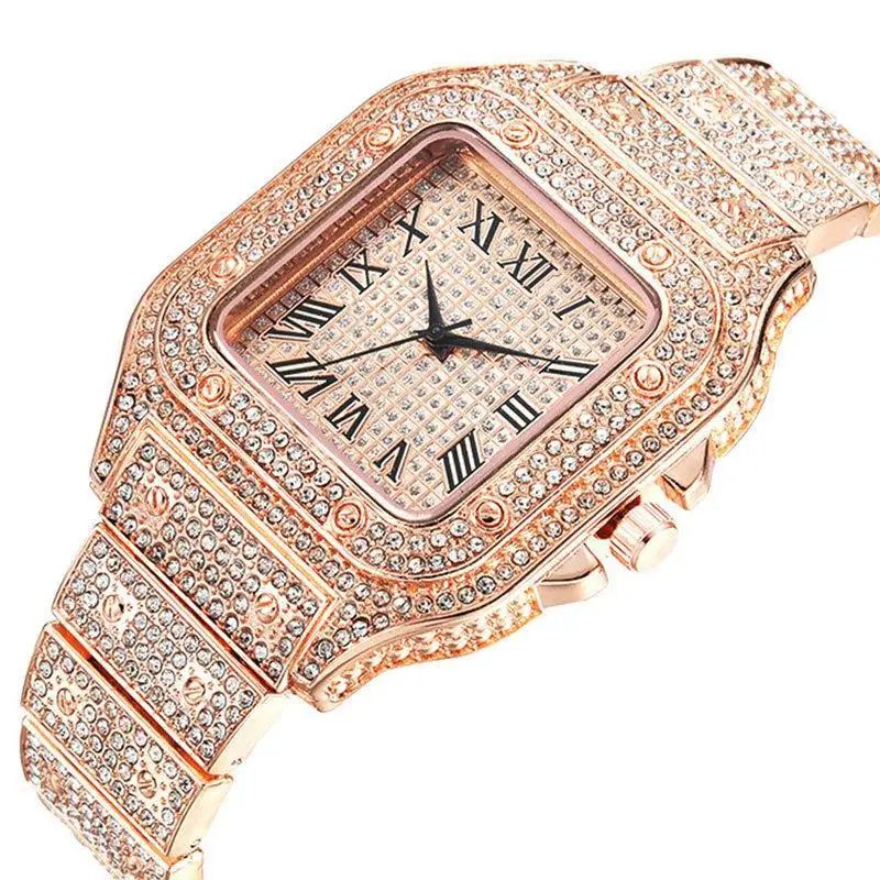 TVK CK1362 Luxury Gold Diamond Unisex Rectangle Quartz Watch 3