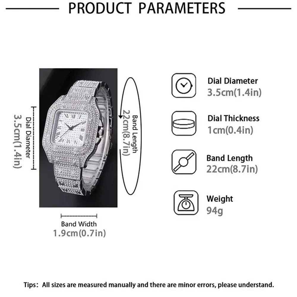 TVK CK1362 Luxury Gold Diamond Unisex Rectangle Quartz Watch 4