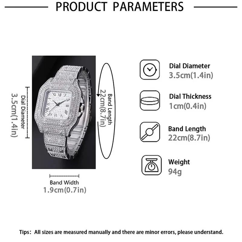 TVK CK1362 Luxury Gold Diamond Unisex Rectangle Quartz Watch 4