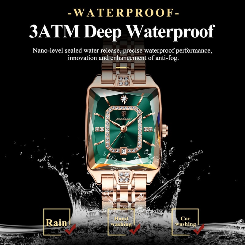 POEDAGAR Luxury Waterproof Rectangle Womens Quartz Watch With Calendar 2