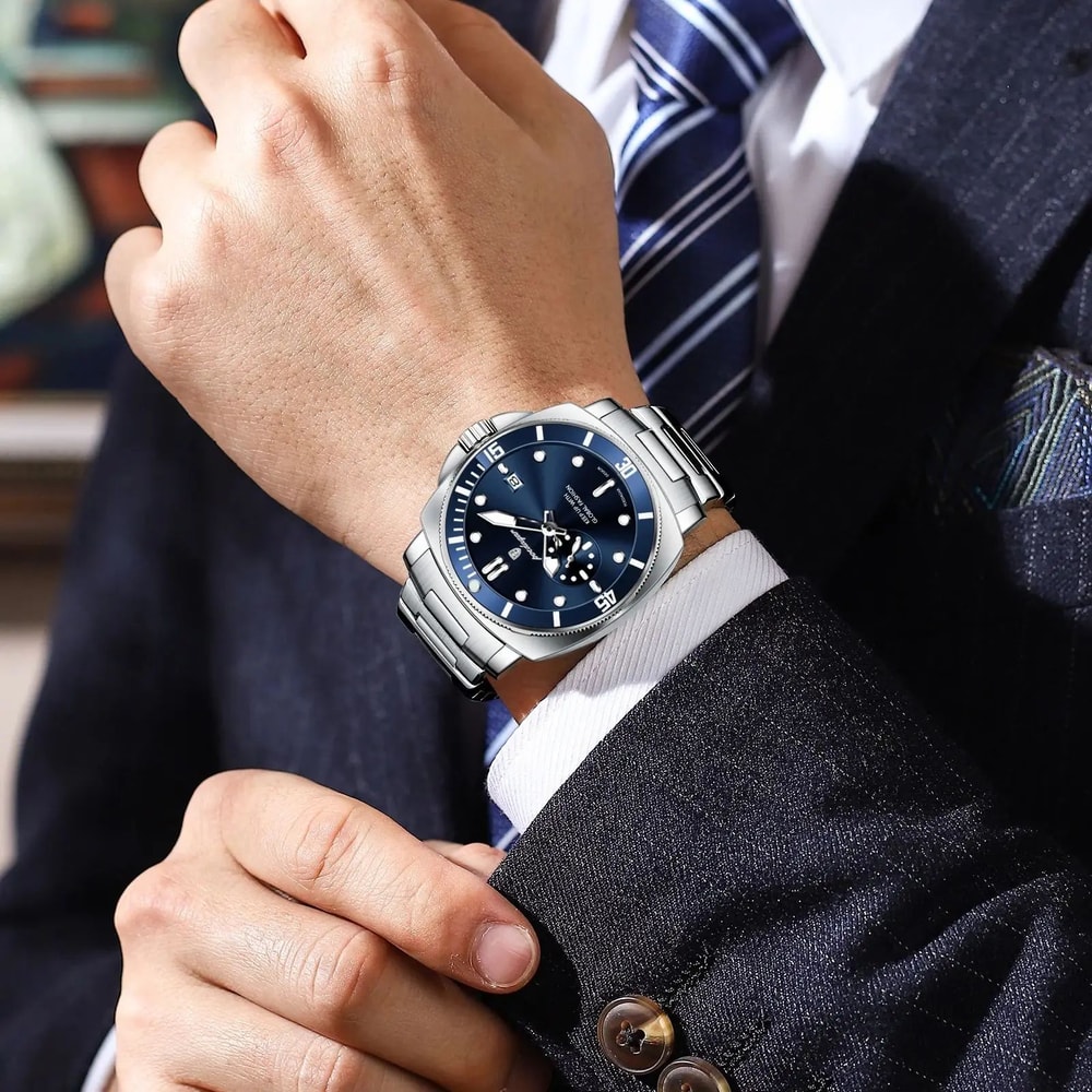 POEDAGAR Luxury Waterproof Mens Quartz Watch With Luminous Date Dual Time 5