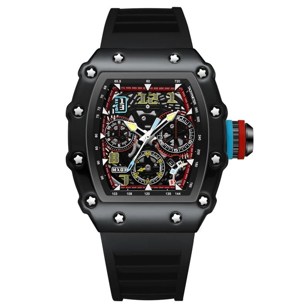 Barrel Hollow Luminous Mens Quartz Watch With Calendar Tonneau Sport Design 6