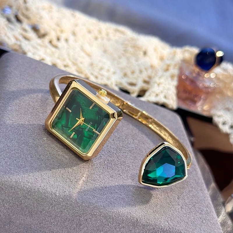 Glamour Gem Square Open Bracelet Womens Quartz Watch 1