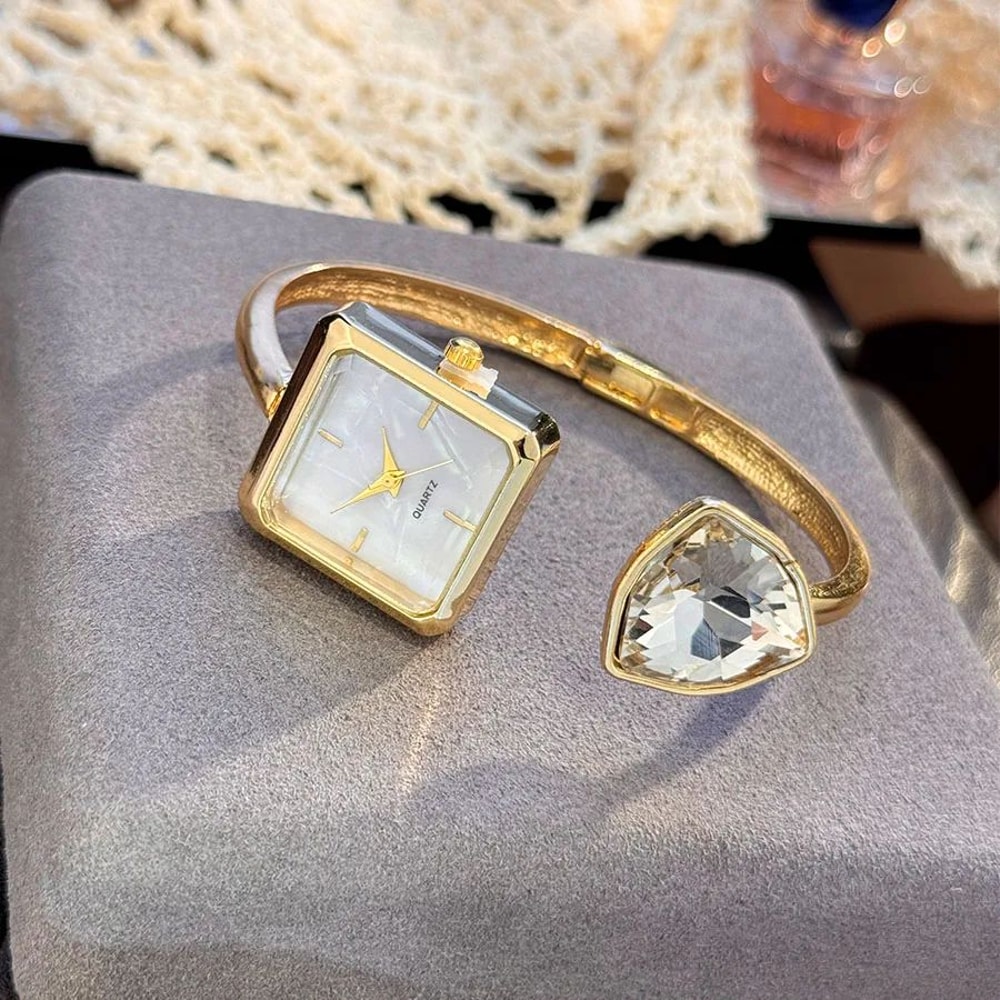 Glamour Gem Square Open Bracelet Womens Quartz Watch 2