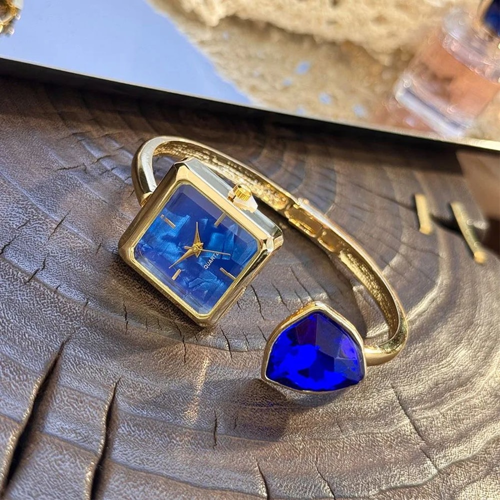 Glamour Gem Square Open Bracelet Womens Quartz Watch 3