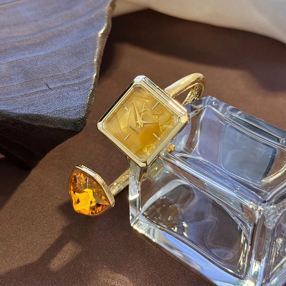 Glamour Gem Square Open Bracelet Womens Quartz Watch 4