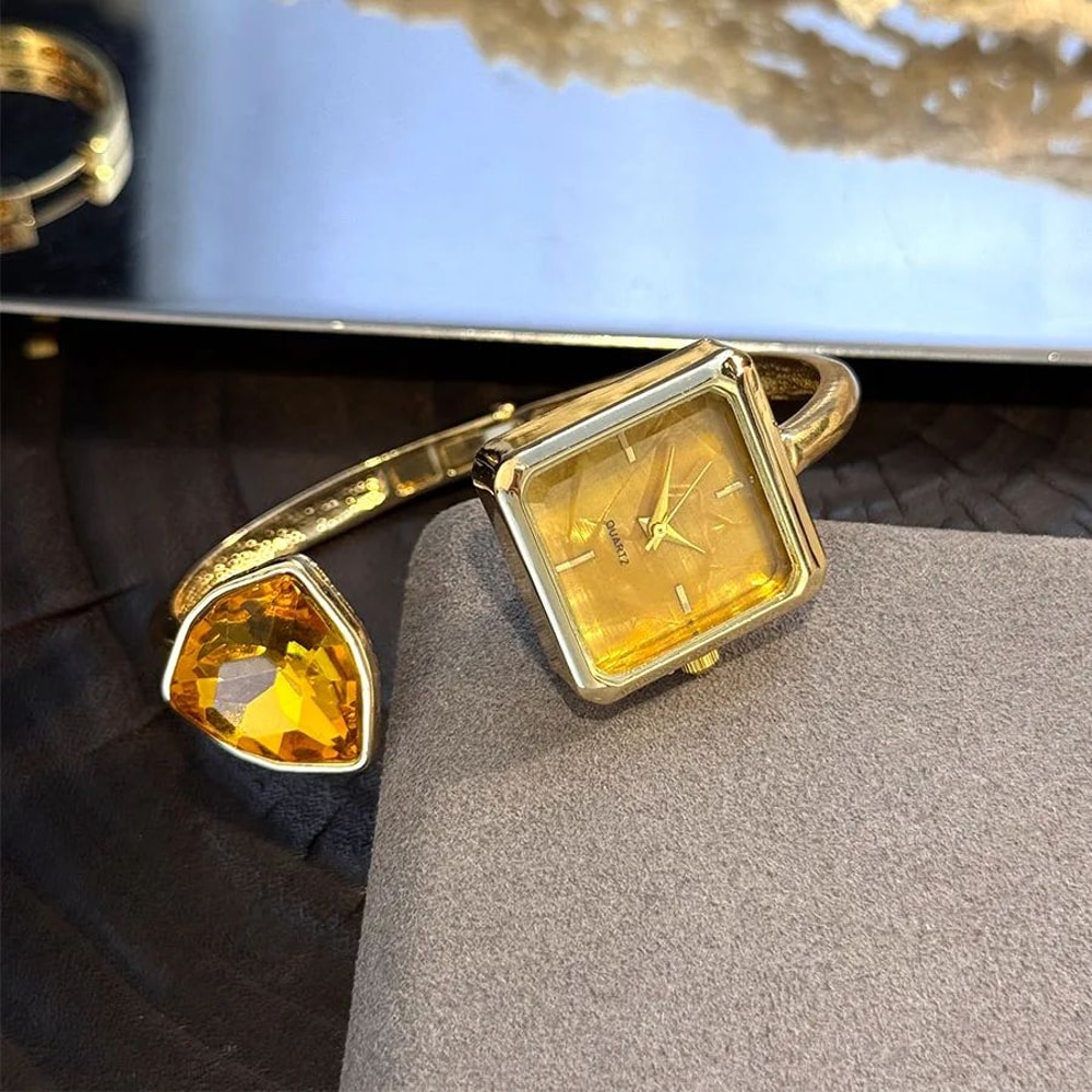 Glamour Gem Square Open Bracelet Womens Quartz Watch 7