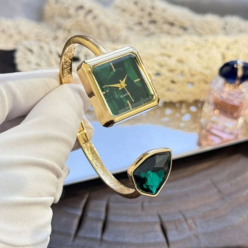 Glamour Gem Square Open Bracelet Womens Quartz Watch 8