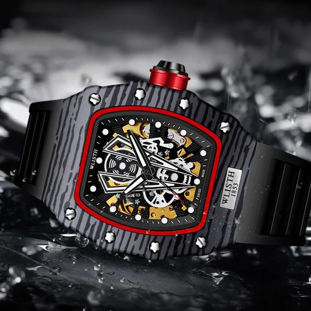 WLISTH Barrel Skeleton Automatic Mens Mechanical Watch With Luminous Dial 1