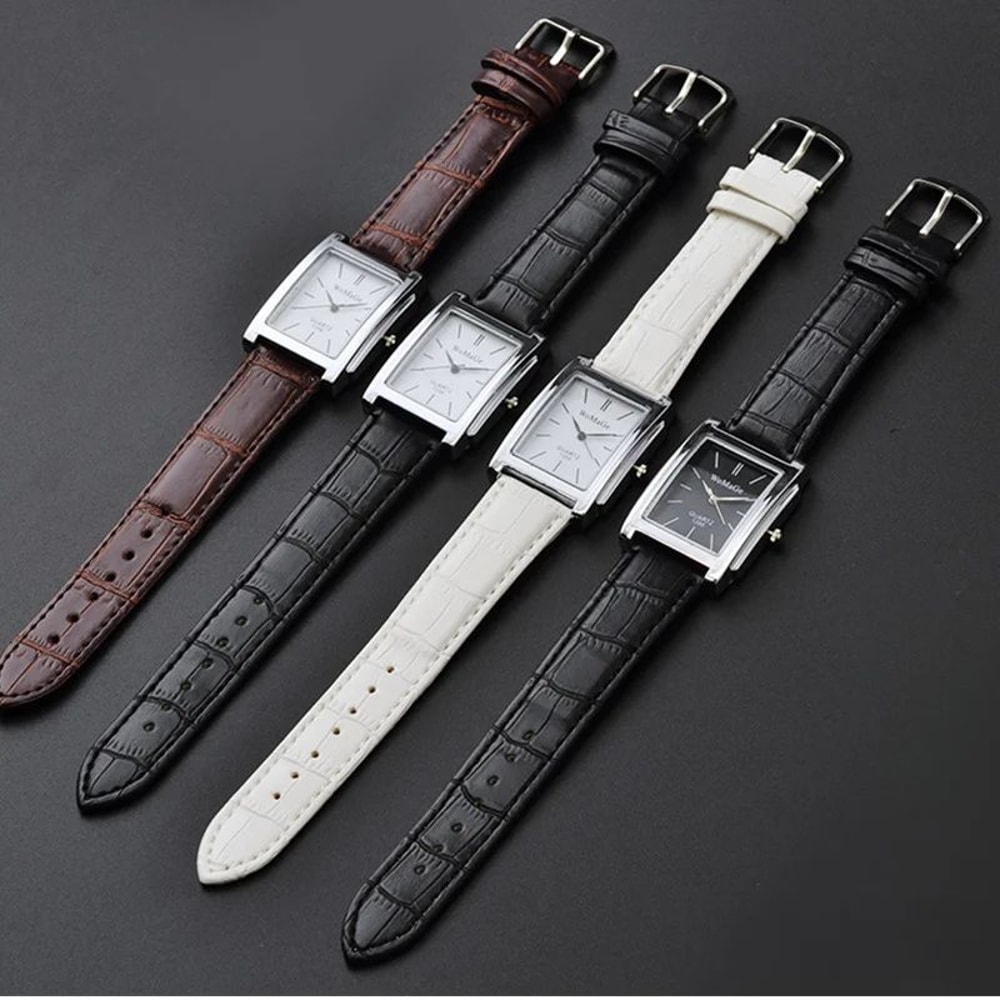 Vintage Square Leather Quartz Watch For Men Women 1