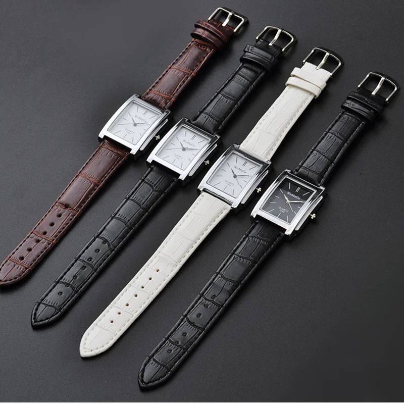 Vintage Square Leather Quartz Watch For Men Women 1