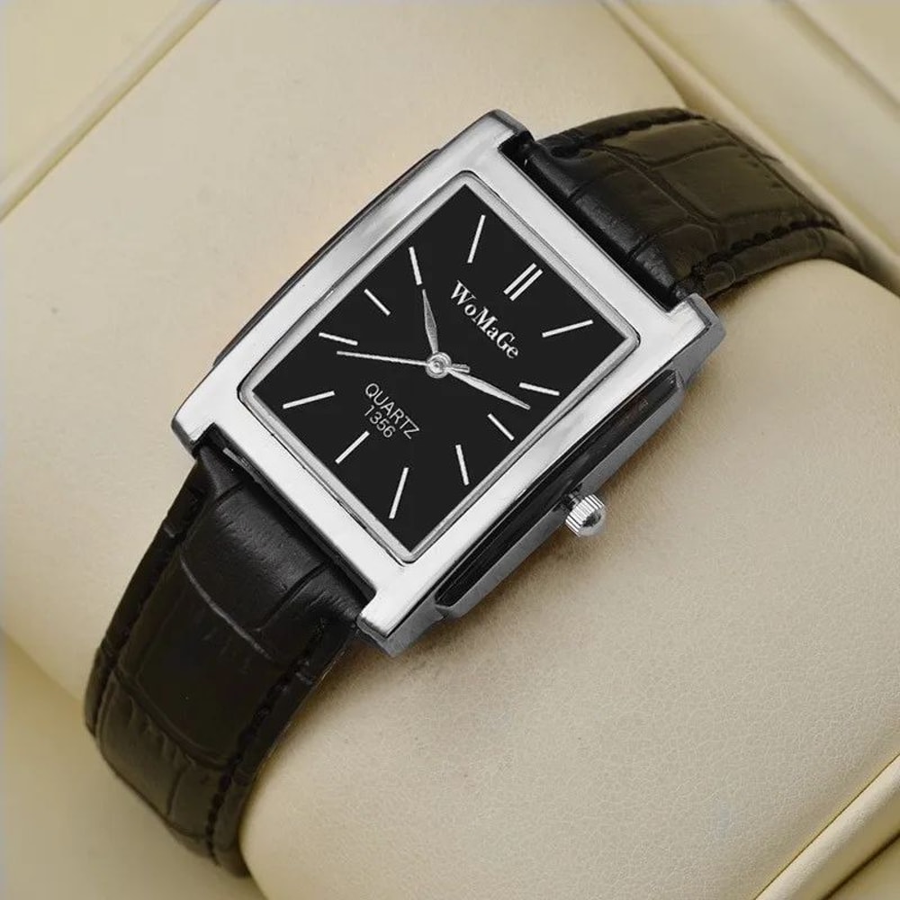 Vintage Square Leather Quartz Watch For Men Women 2