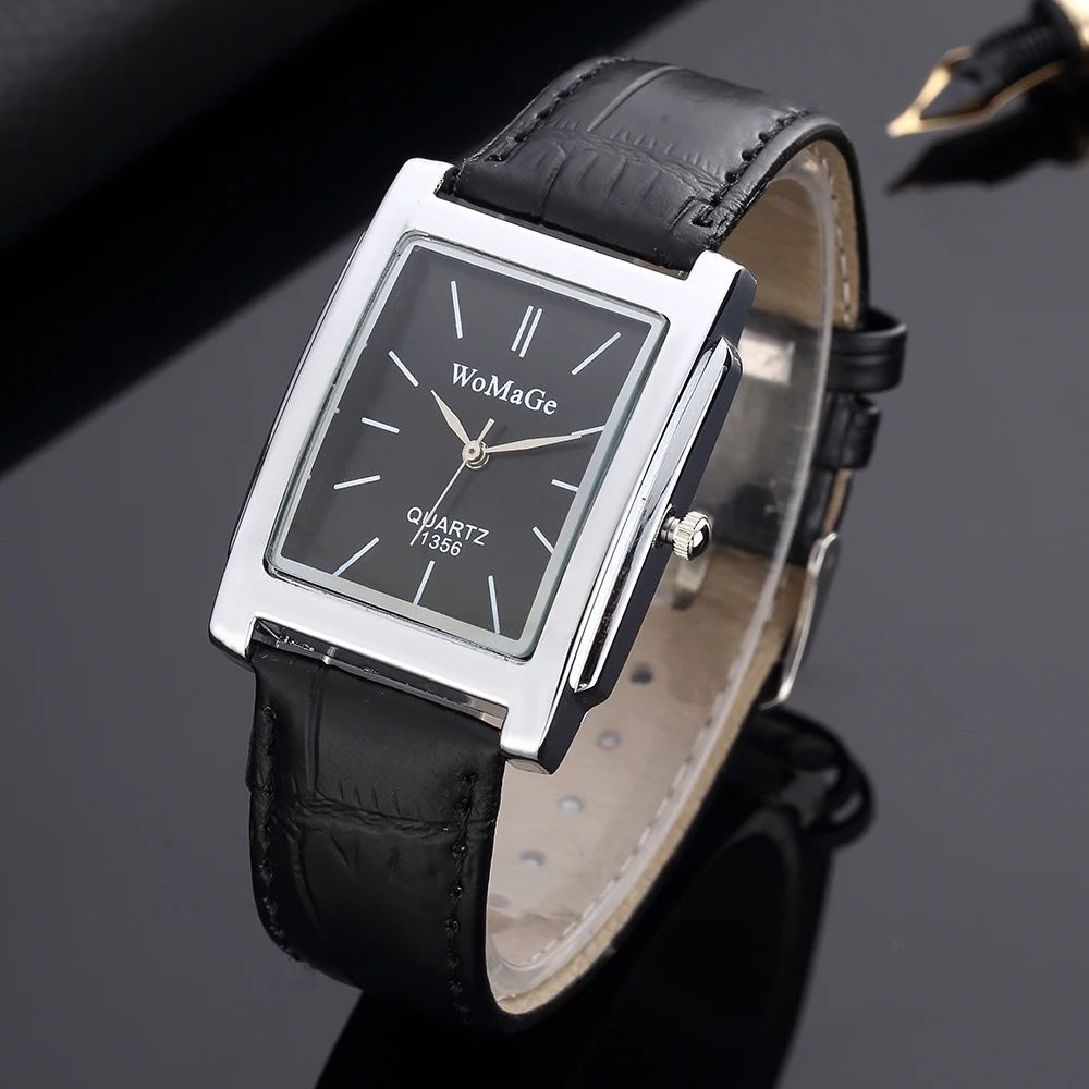 Vintage Square Leather Quartz Watch For Men Women 4