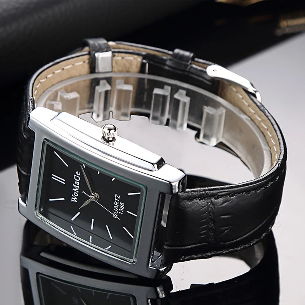 Vintage Square Leather Quartz Watch For Men Women 5
