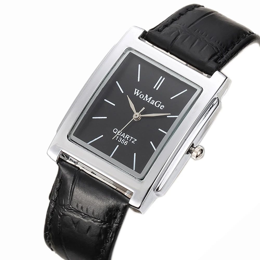 Vintage Square Leather Quartz Watch For Men Women 6